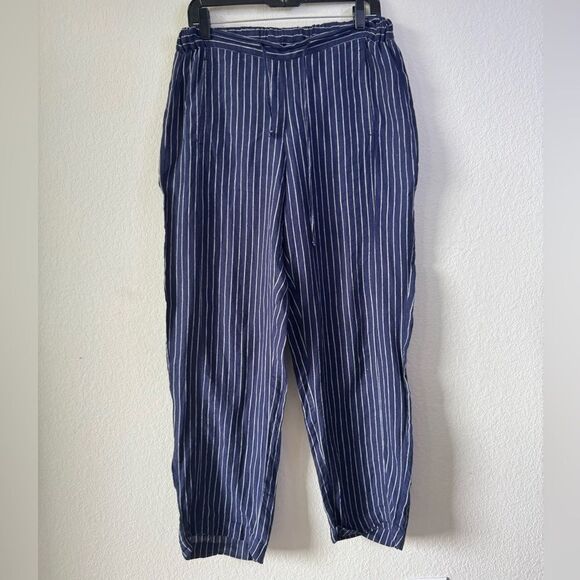 Coldwater Creek 100% Linen Blue White Stripe Wide Leg Pants Sz S Coastal Boho - Picture 1 of 5